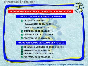 HORARIOS DE APERTURA Y CIERRE DE VERANO DE LOS POLIDEPORTIVOS MUNICIPALES