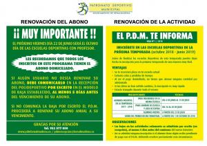 INFORMACIN IMPORTANTE SOBRE RENOVACIN DE ABONOS Y ESCUELAS DEPORTIVAS