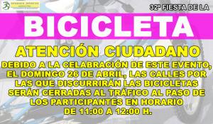 ATENCIN, CORTES DE TRFICO PREVISTOS PARA LA FIESTA DE LA BICICLETA