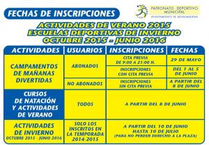 PLAZOS Y FECHAS DE INSCRIPCIN PARA CURSOS DE NATACIN Y TEMPORADA 2015/2016